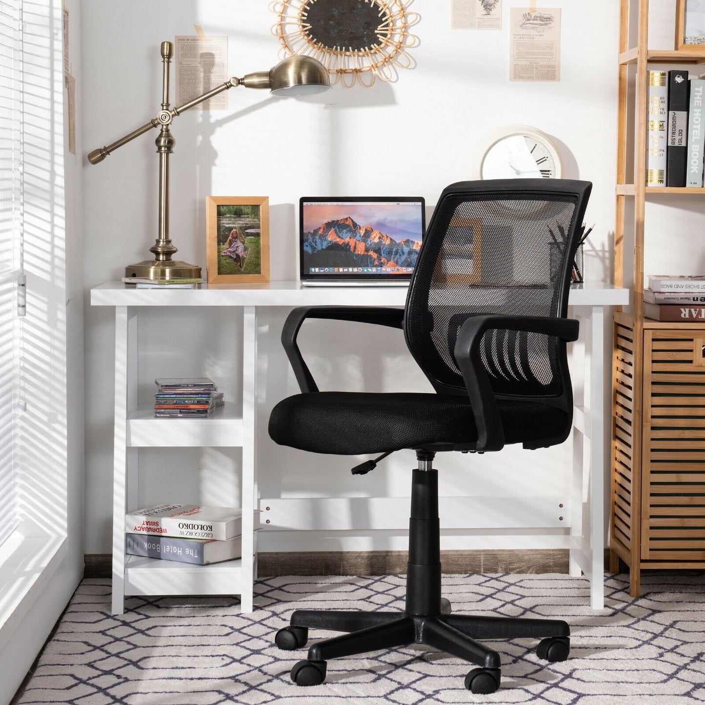 Mid-Back Mesh Height Adjustable Executive Chair with Lumbar Support, Black Mesh Chairs   at Gallery Canada