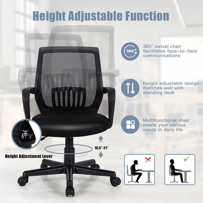 Mid-Back Mesh Height Adjustable Executive Chair with Lumbar Support, Black Mesh Chairs   at Gallery Canada