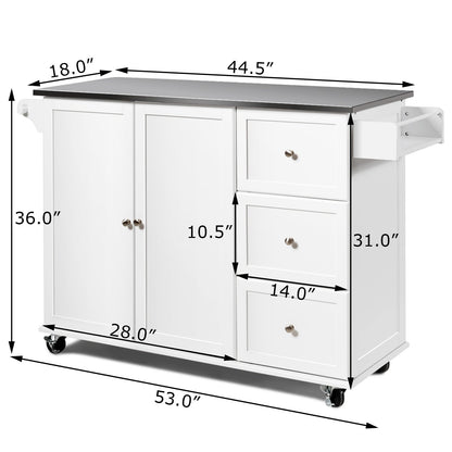 Kitchen Island 2-Door Storage Cabinet with Drawers and Stainless Steel Top, White Sideboards Cabinets & Buffets   at Gallery Canada