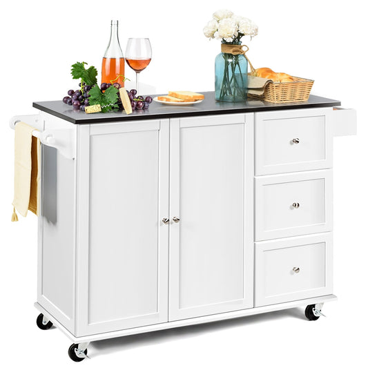 Kitchen Island 2-Door Storage Cabinet with Drawers and Stainless Steel Top, White Sideboards Cabinets & Buffets   at Gallery Canada