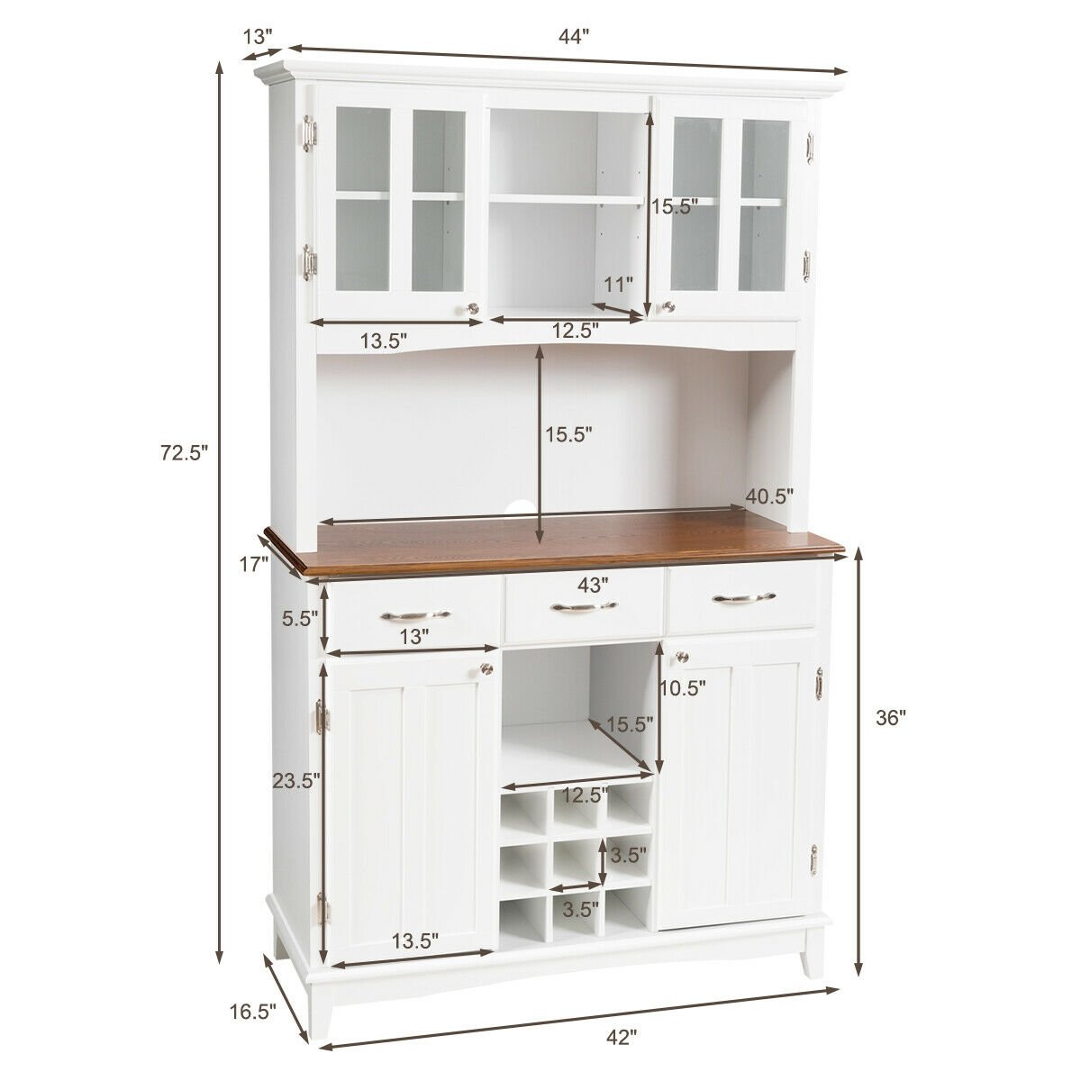 Wood Buffet Hutch Cabinet with 3 Large Drawers, White Sideboards Cabinets & Buffets   at Gallery Canada