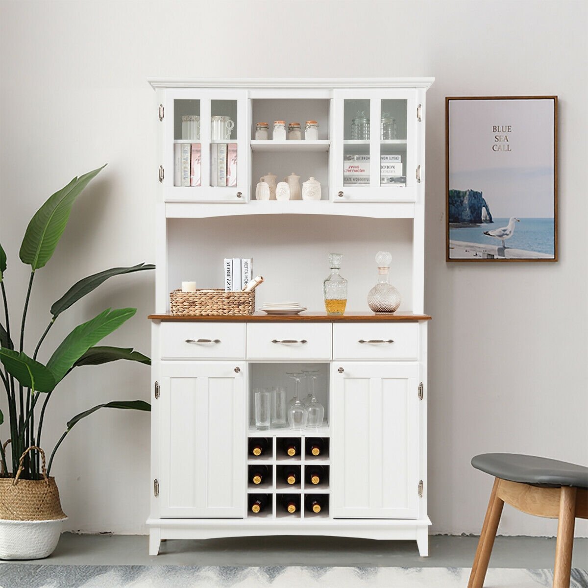 Wood Buffet Hutch Cabinet with 3 Large Drawers, White Sideboards Cabinets & Buffets   at Gallery Canada