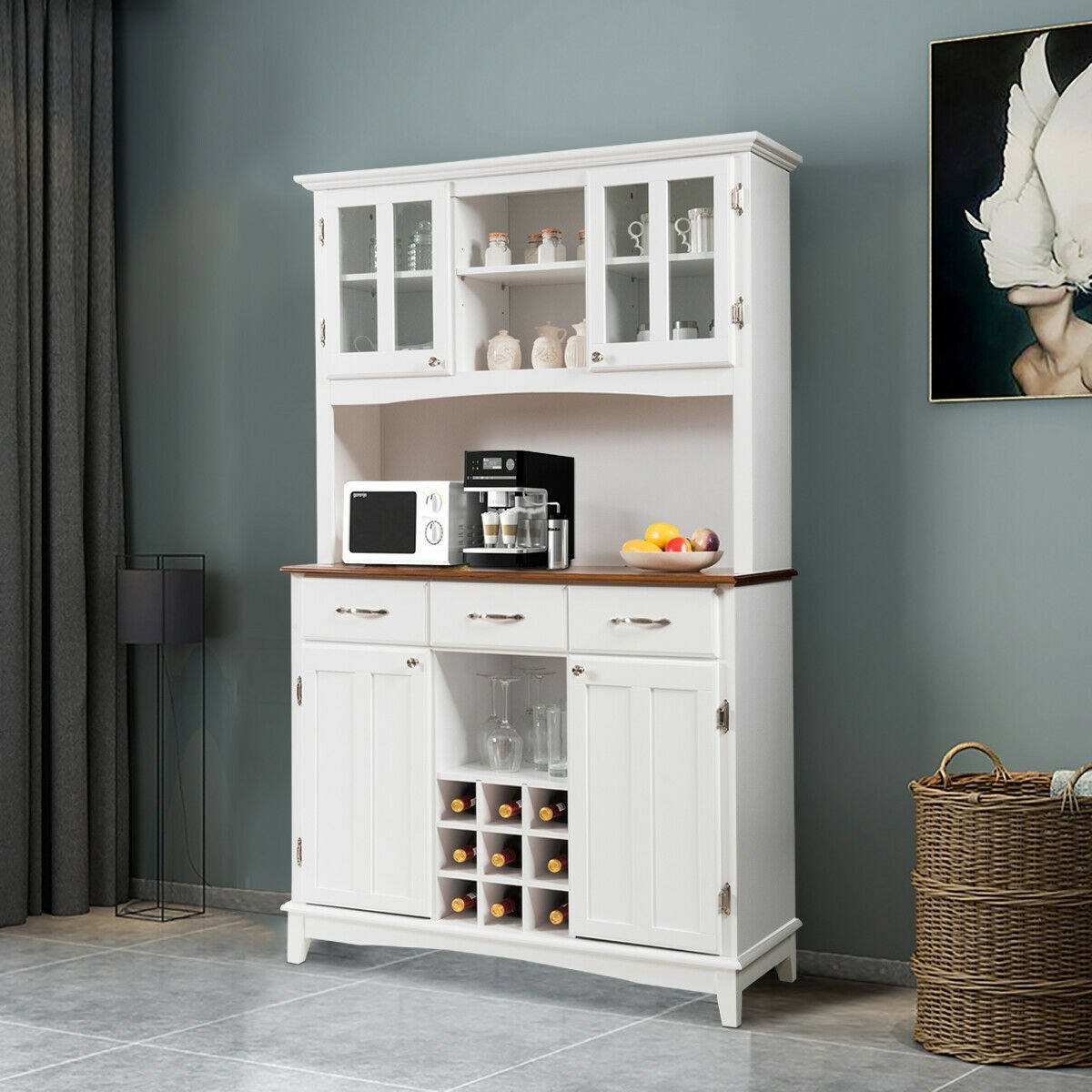 Wood Buffet Hutch Cabinet with 3 Large Drawers, White Sideboards Cabinets & Buffets   at Gallery Canada