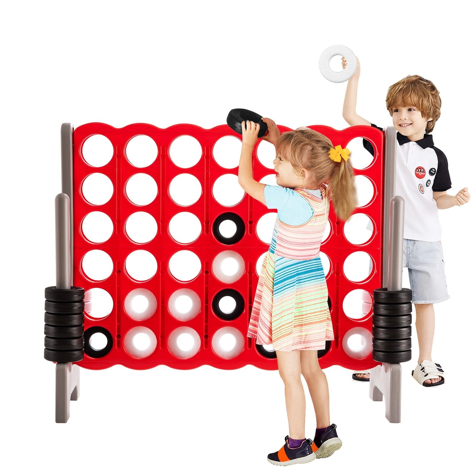 3.5 Feet Tall Jumbo 4 to Score Giant Game Set with 42 Jumbo Rings, Red Lawn Games   at Gallery Canada