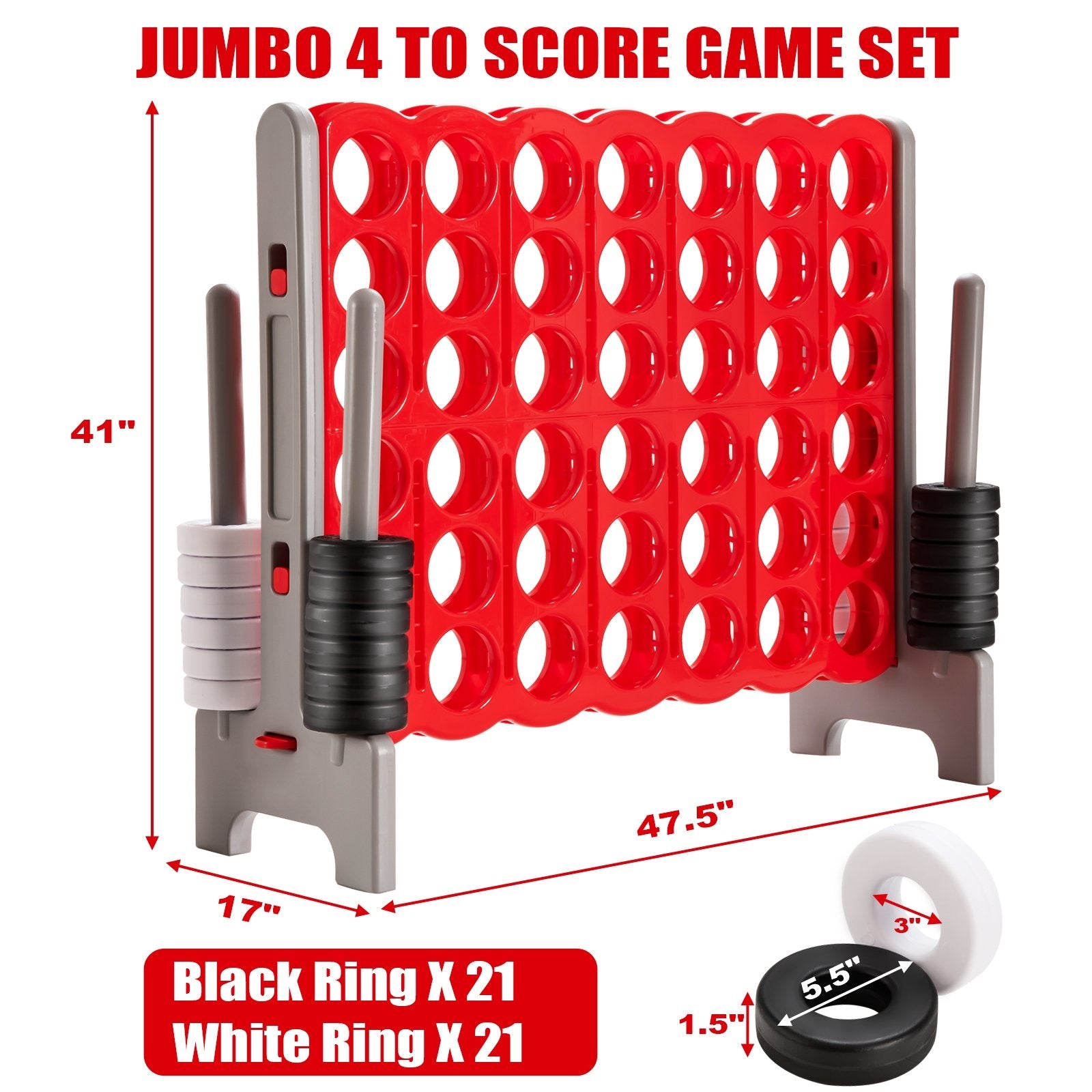 3.5 Feet Tall Jumbo 4 to Score Giant Game Set with 42 Jumbo Rings, Red Lawn Games   at Gallery Canada