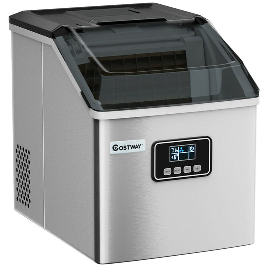 48 lbs Stainless Self-Clean Ice Maker with LCD Display, Silver Ice Makers   at Gallery Canada