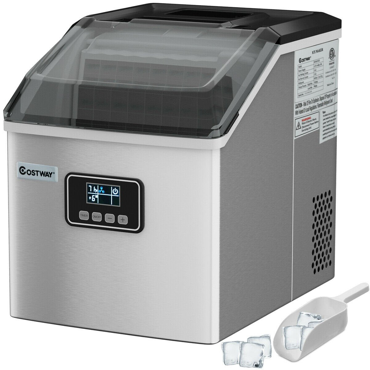 48 lbs Stainless Self-Clean Ice Maker with LCD Display, Silver Ice Makers   at Gallery Canada