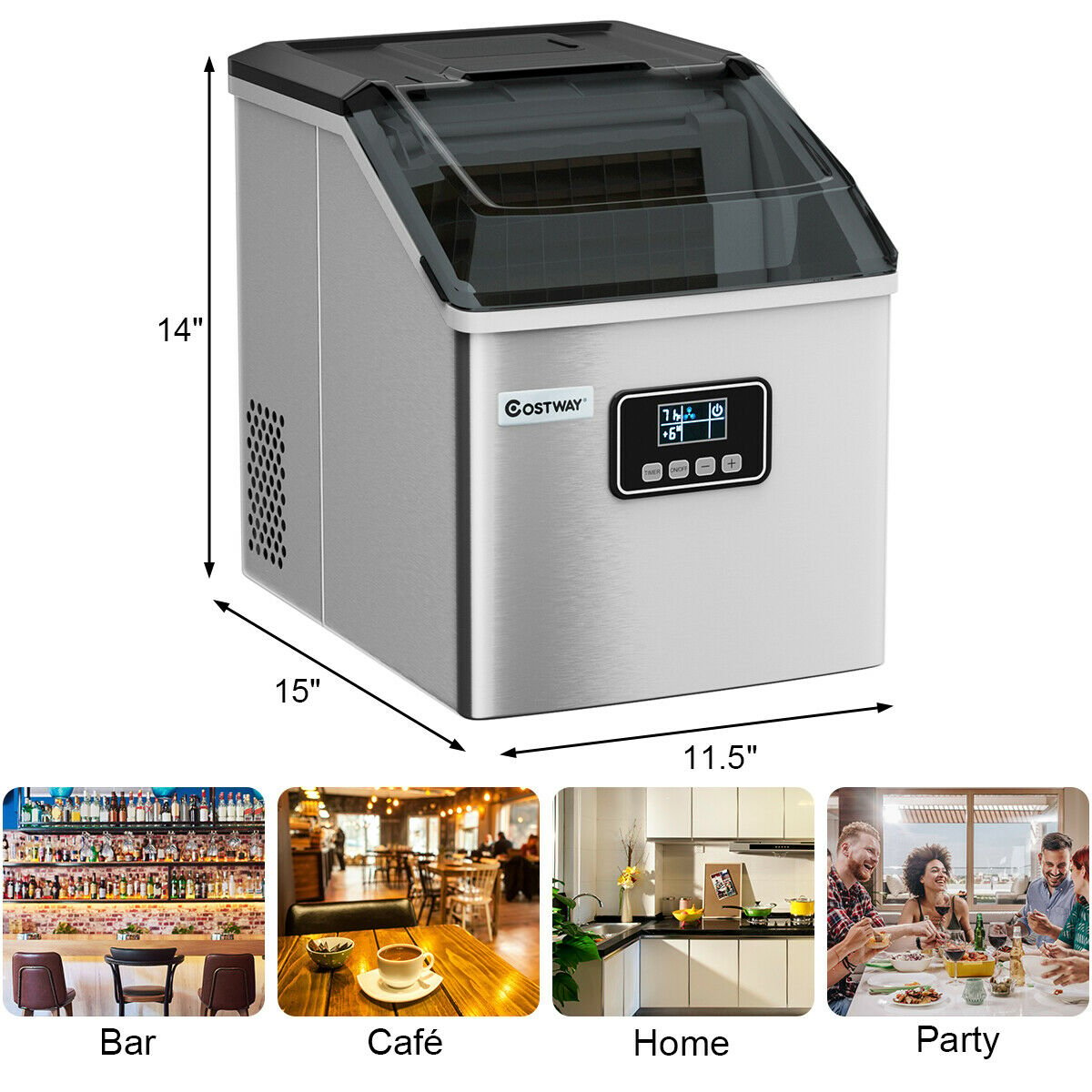 48 lbs Stainless Self-Clean Ice Maker with LCD Display, Silver Ice Makers   at Gallery Canada