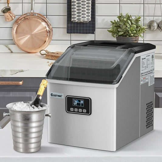 48 lbs Stainless Self-Clean Ice Maker with LCD Display, Silver Ice Makers   at Gallery Canada