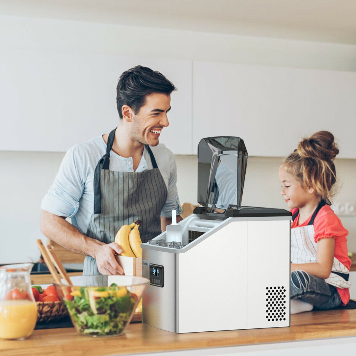 48 lbs Stainless Self-Clean Ice Maker with LCD Display, Silver Ice Makers   at Gallery Canada