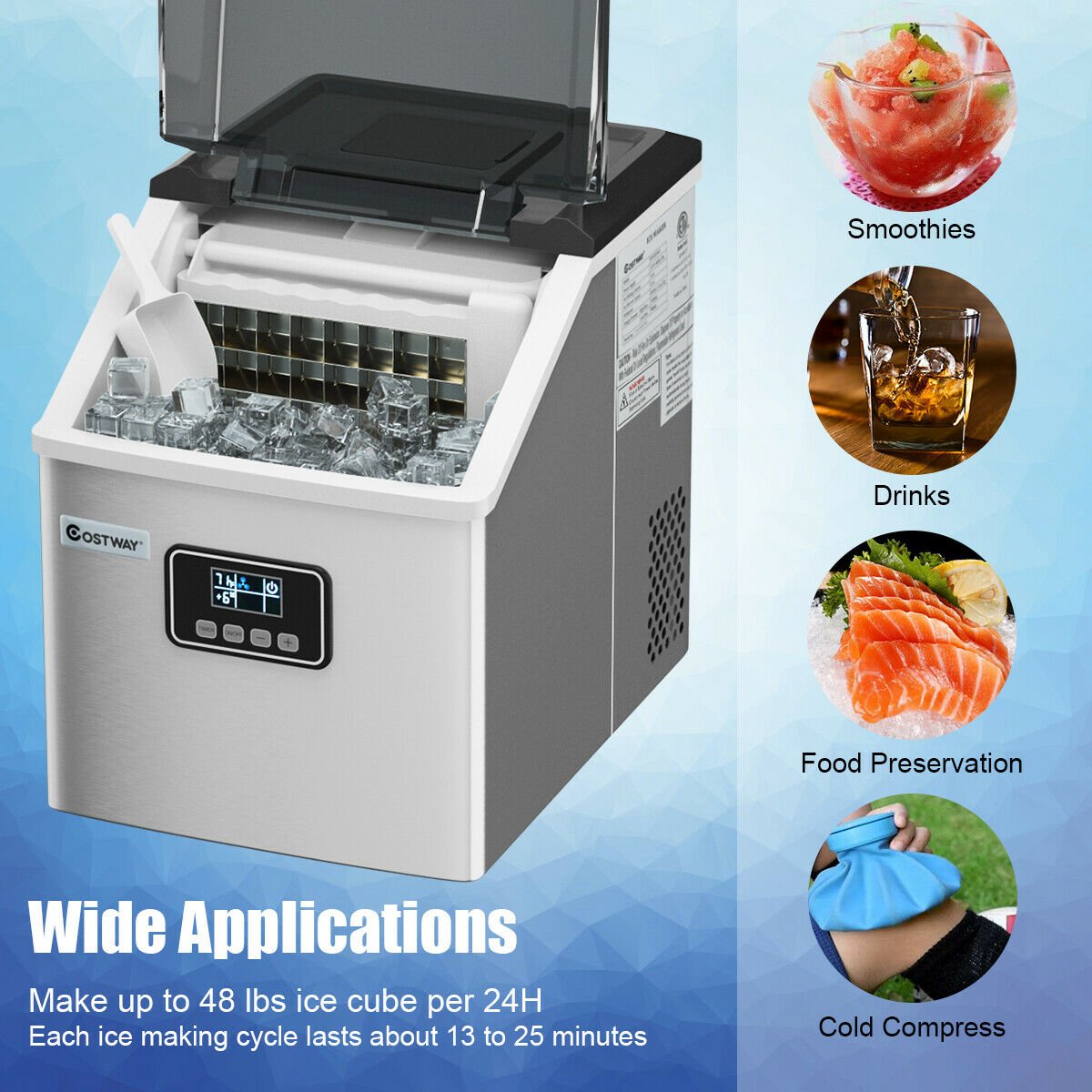 48 lbs Stainless Self-Clean Ice Maker with LCD Display, Silver Ice Makers   at Gallery Canada