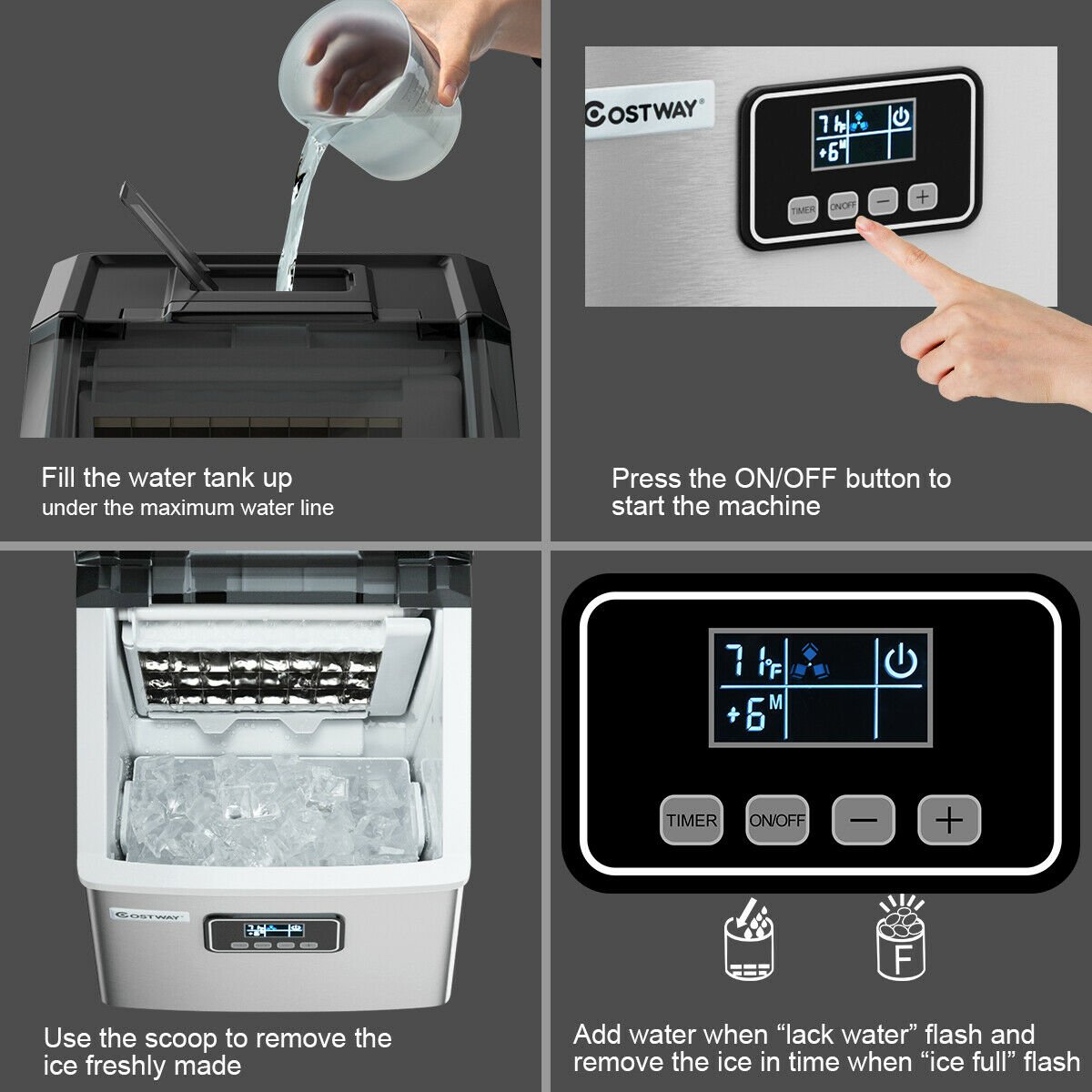 48 lbs Stainless Self-Clean Ice Maker with LCD Display, Silver Ice Makers   at Gallery Canada