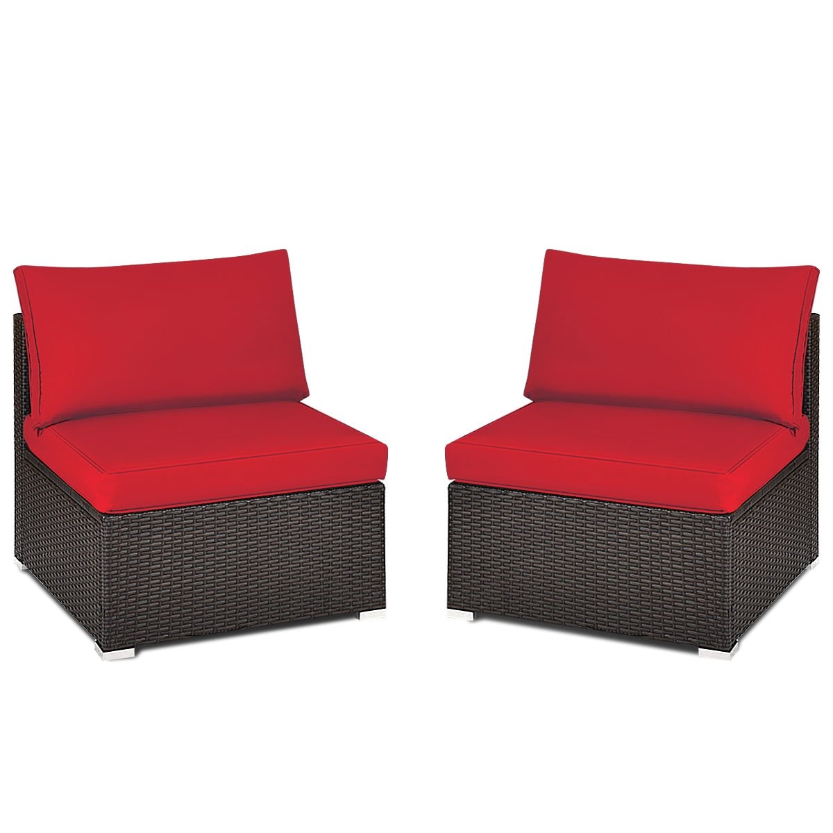 2 Pieces Patio Rattan Armless Sofa Set with 2 Cushions and 2 Pillows, Red Outdoor Sectionals   at Gallery Canada