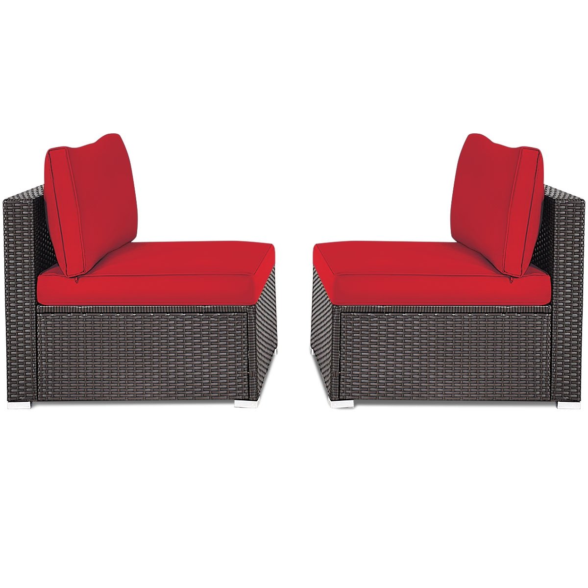 2 Pieces Patio Rattan Armless Sofa Set with 2 Cushions and 2 Pillows, Red Outdoor Sectionals   at Gallery Canada