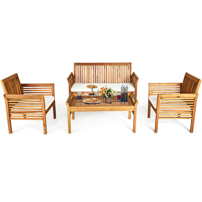 4 Pieces Outdoor Acacia Wood Sofa Furniture Set Patio Conversation Sets   at Gallery Canada