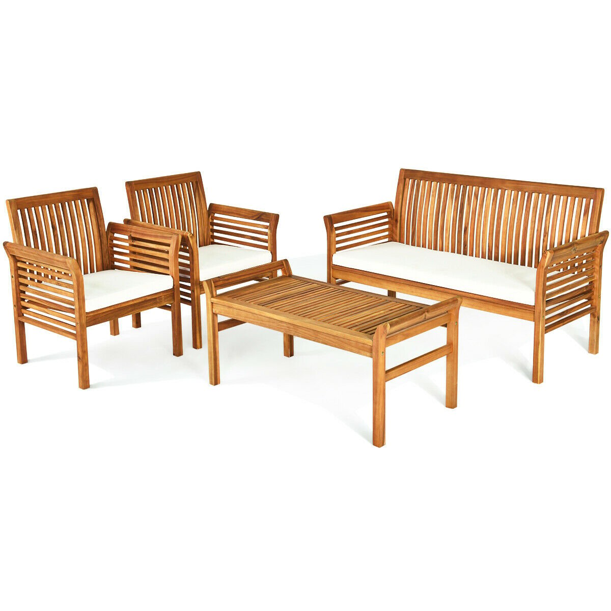 4 Pieces Outdoor Acacia Wood Sofa Furniture Set Patio Conversation Sets   at Gallery Canada