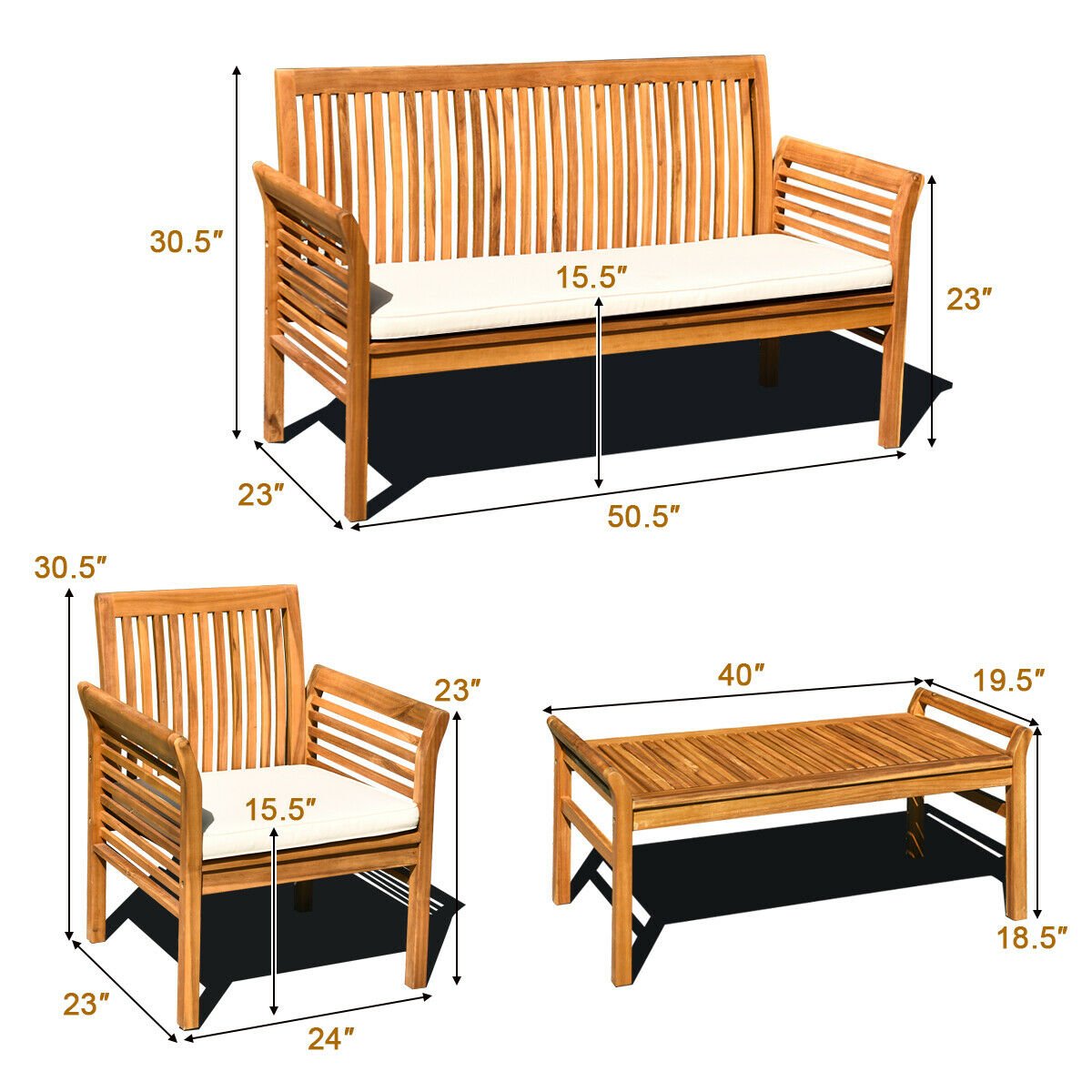 4 Pieces Outdoor Acacia Wood Sofa Furniture Set Patio Conversation Sets   at Gallery Canada