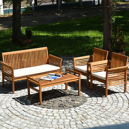 4 Pieces Outdoor Acacia Wood Sofa Furniture Set - Gallery Canada