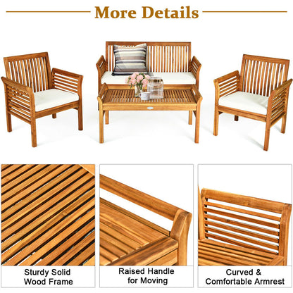 4 Pieces Outdoor Acacia Wood Sofa Furniture Set - Gallery Canada