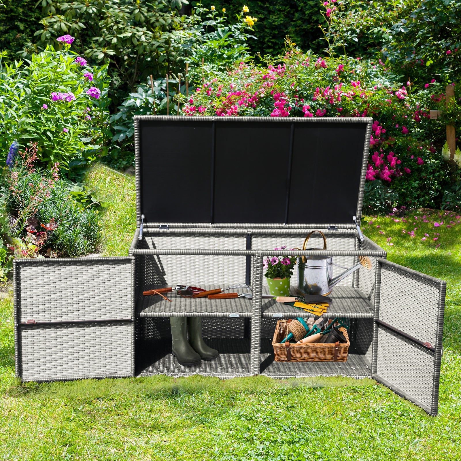 88 Gallon Garden Patio Rattan Storage Container Box, Gray Sheds & Outdoor Storage   at Gallery Canada