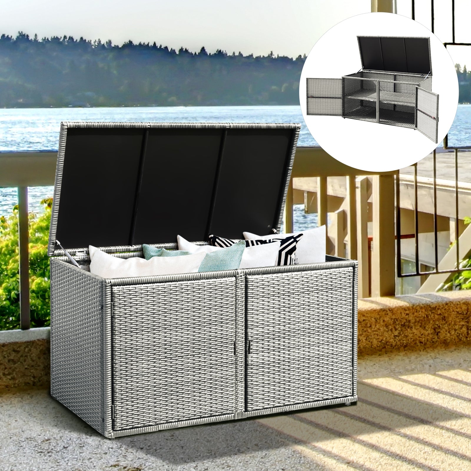 88 Gallon Garden Patio Rattan Storage Container Box, Gray Sheds & Outdoor Storage   at Gallery Canada