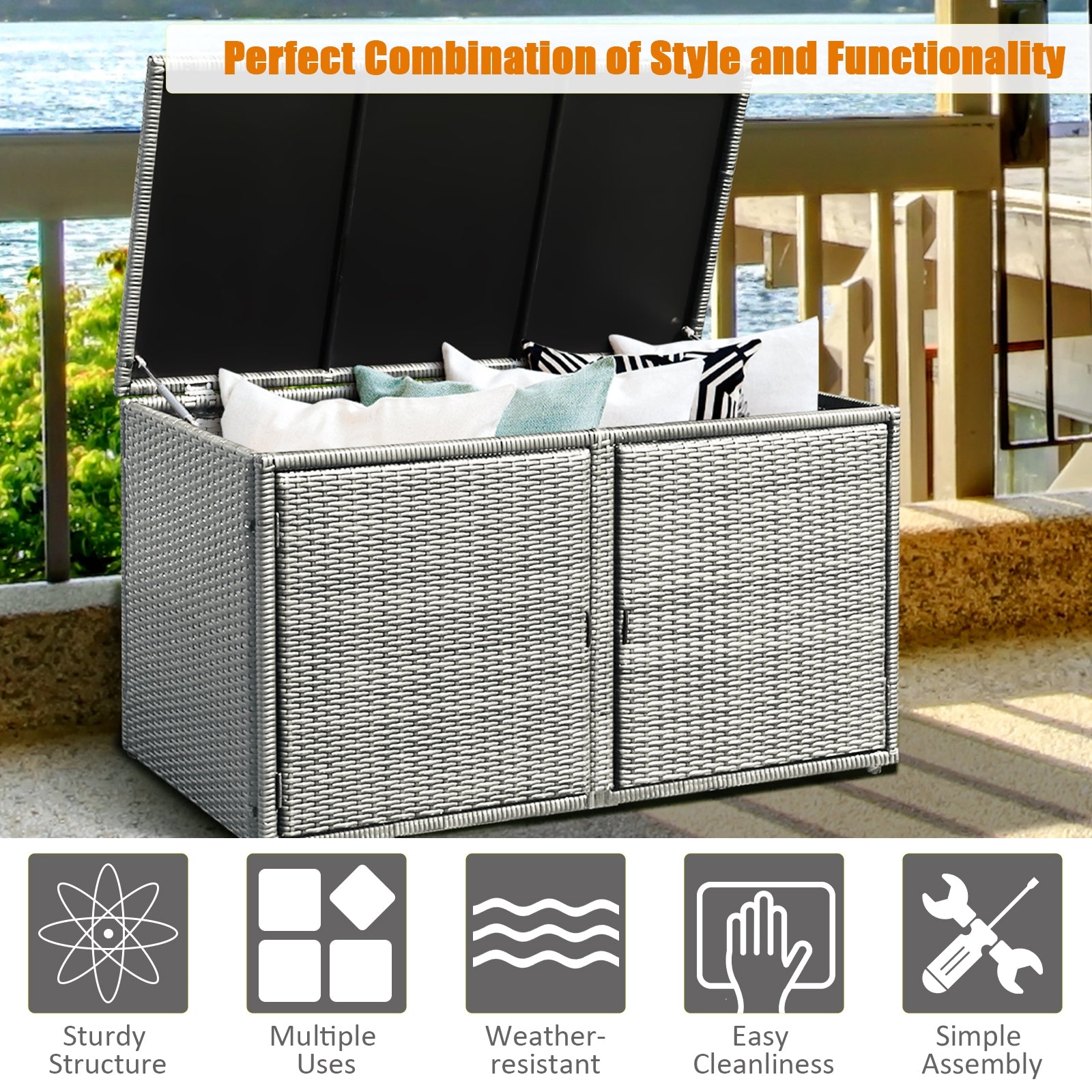 88 Gallon Garden Patio Rattan Storage Container Box, Gray Sheds & Outdoor Storage   at Gallery Canada