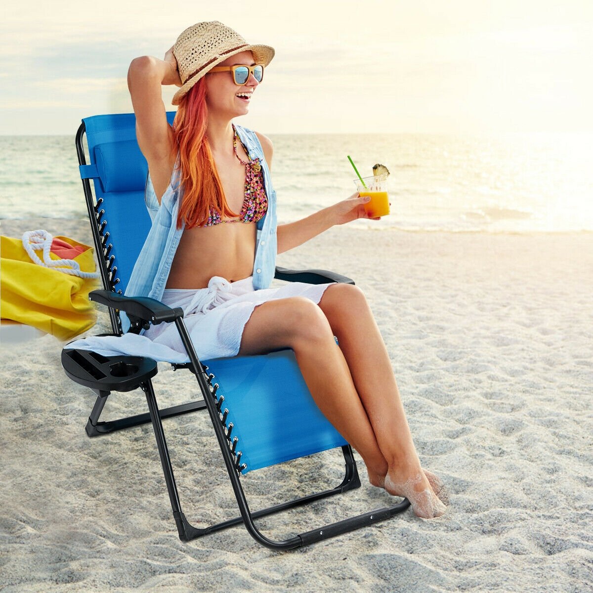 Oversize Lounge Chair with Cup Holder of Heavy Duty for outdoor, Blue Beach & Lawn Chairs   at Gallery Canada