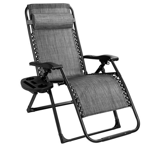 Oversize Lounge Chair with Cup Holder of Heavy Duty for outdoor, Gray