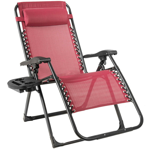 Oversize Lounge Chair Patio Heavy Duty Folding Recliner, Dark Red