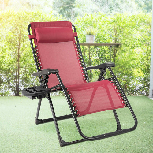 Oversize Lounge Chair Patio Heavy Duty Folding Recliner, Dark Red