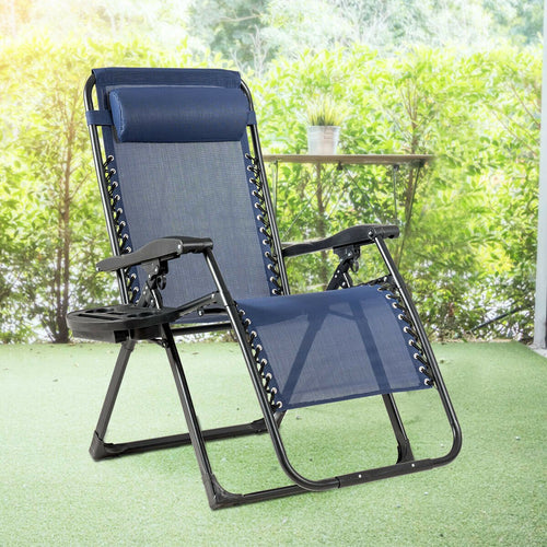 Oversize Lounge Chair with Cup Holder of Heavy Duty for outdoor, Navy