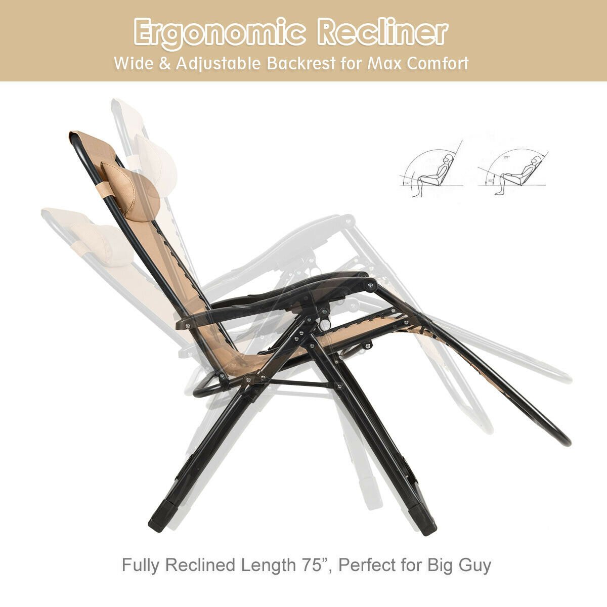 Oversize Lounge Chair with Cup Holder of Heavy Duty for outdoor, Beige - Gallery Canada