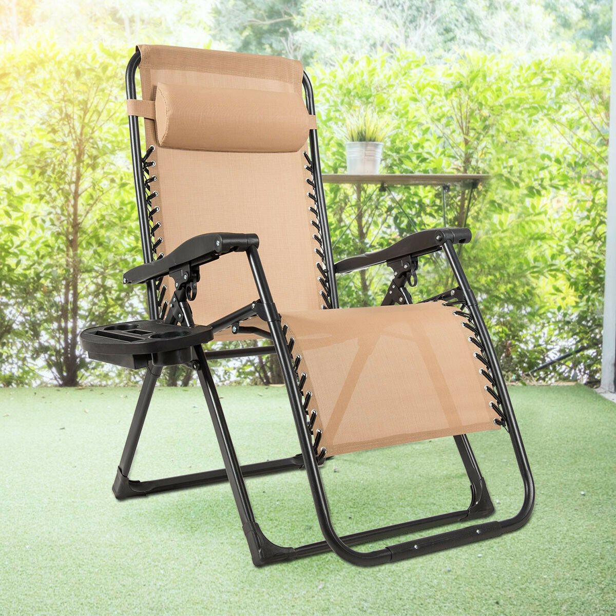 Oversize Lounge Chair with Cup Holder of Heavy Duty for outdoor, Beige - Gallery Canada