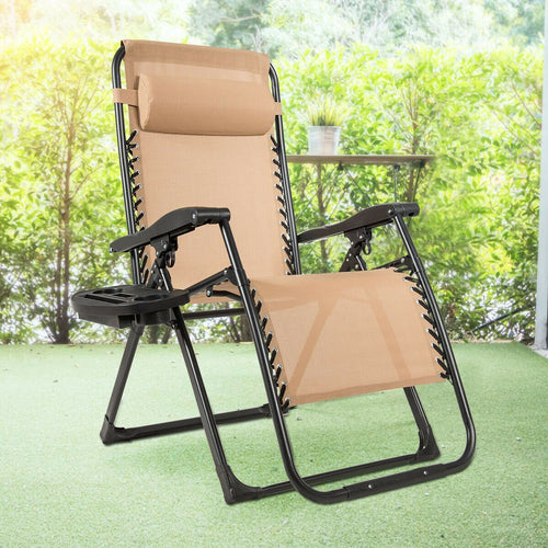 Oversize Lounge Chair with Cup Holder of Heavy Duty for outdoor, Beige