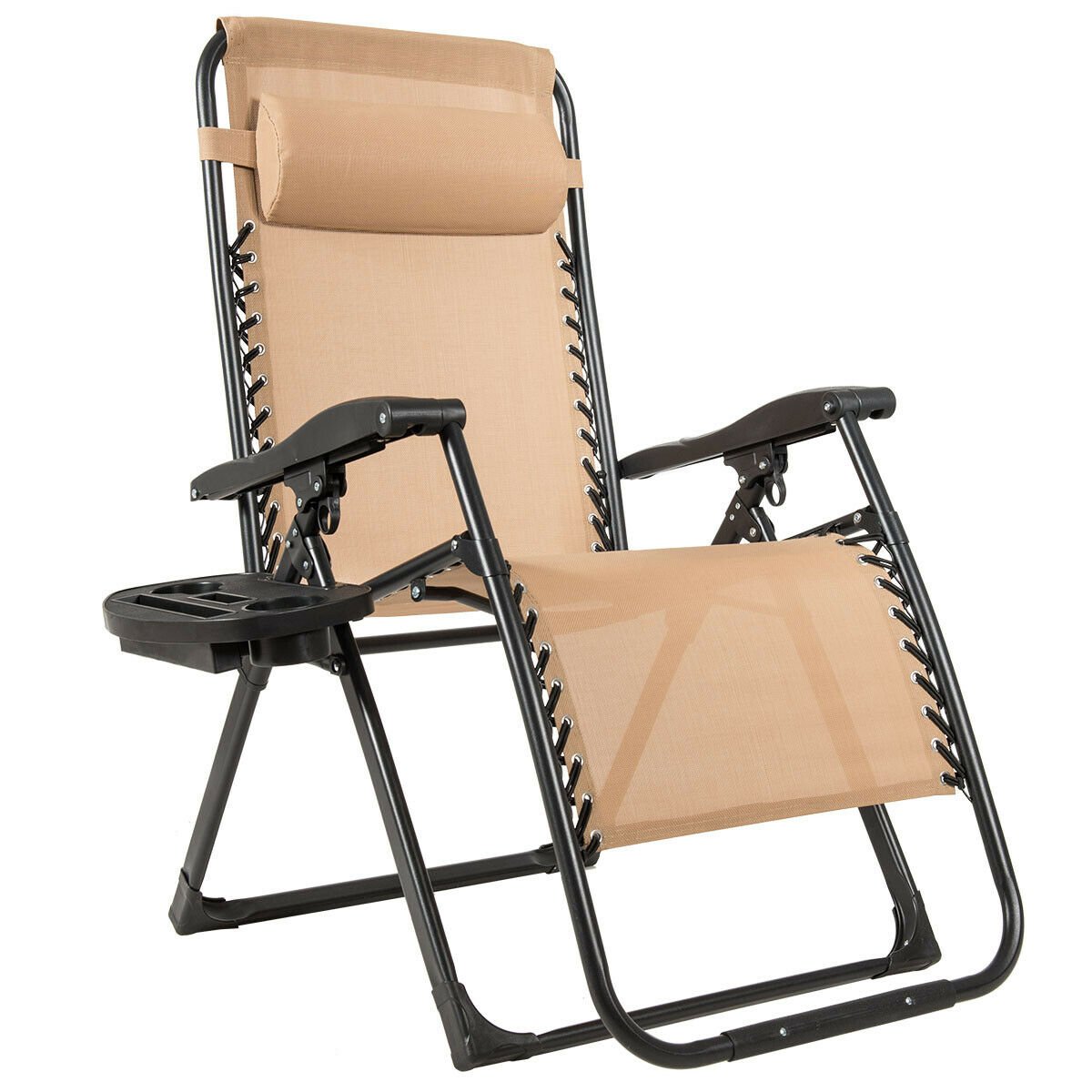 Oversize Lounge Chair with Cup Holder of Heavy Duty for outdoor, Beige Beach & Lawn Chairs   at Gallery Canada