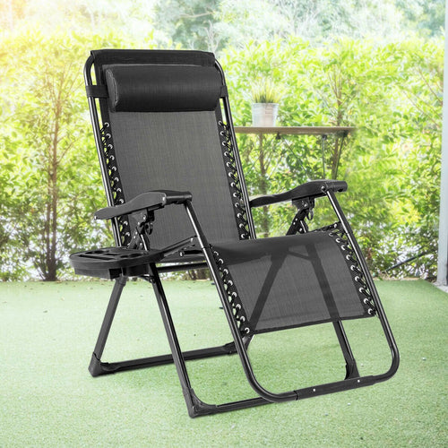 Oversize Lounge Chair with Cup Holder of Heavy Duty for outdoor, Black