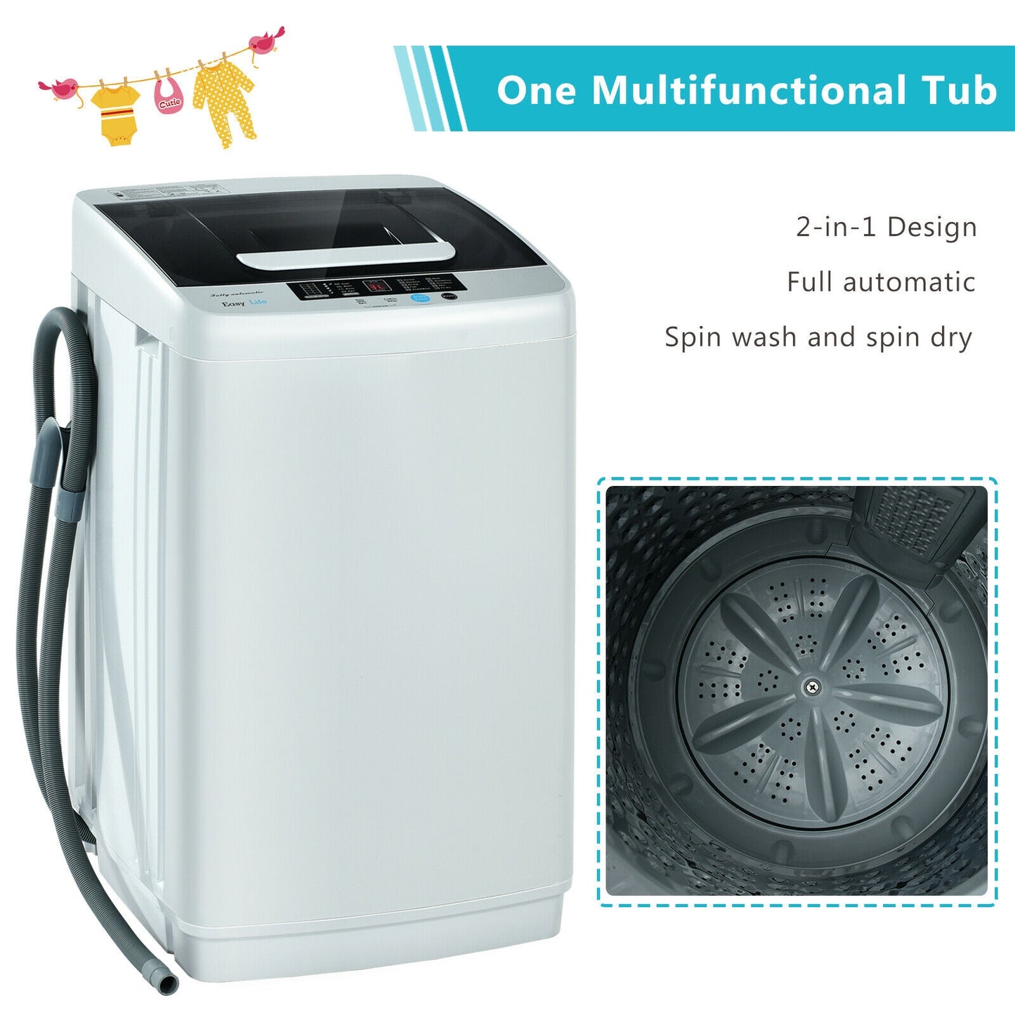 8.8 lbs Portable Full-Automatic Laundry Washing Machine with Drain Pump Washing Machines   at Gallery Canada