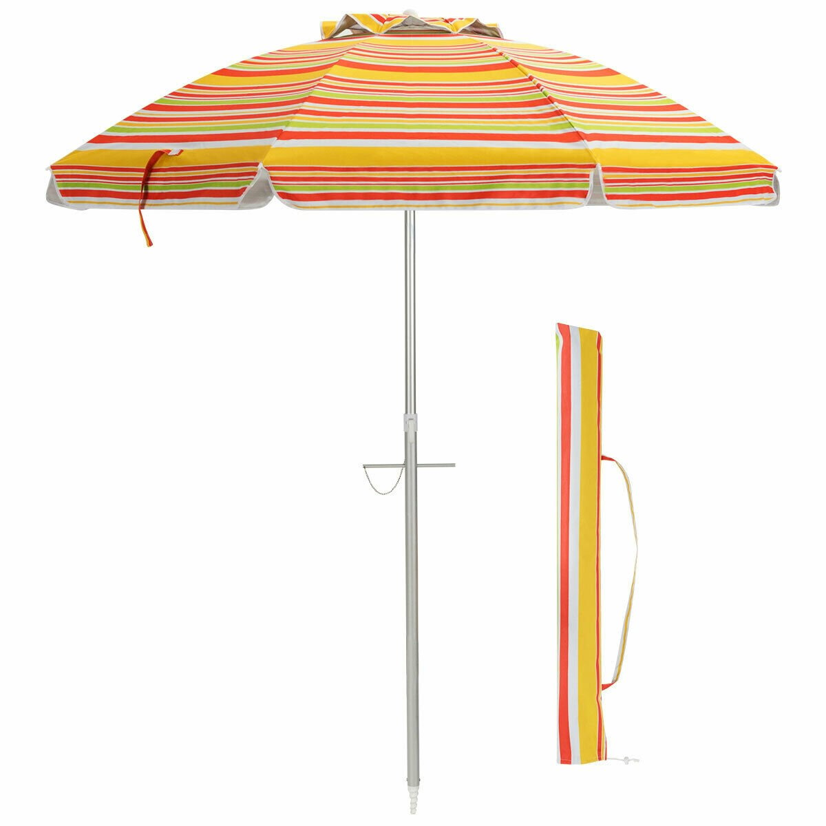 6.5 Feet Beach Umbrella with Sun Shade and Carry Bag without Weight Base, Orange Outdoor Umbrellas   at Gallery Canada