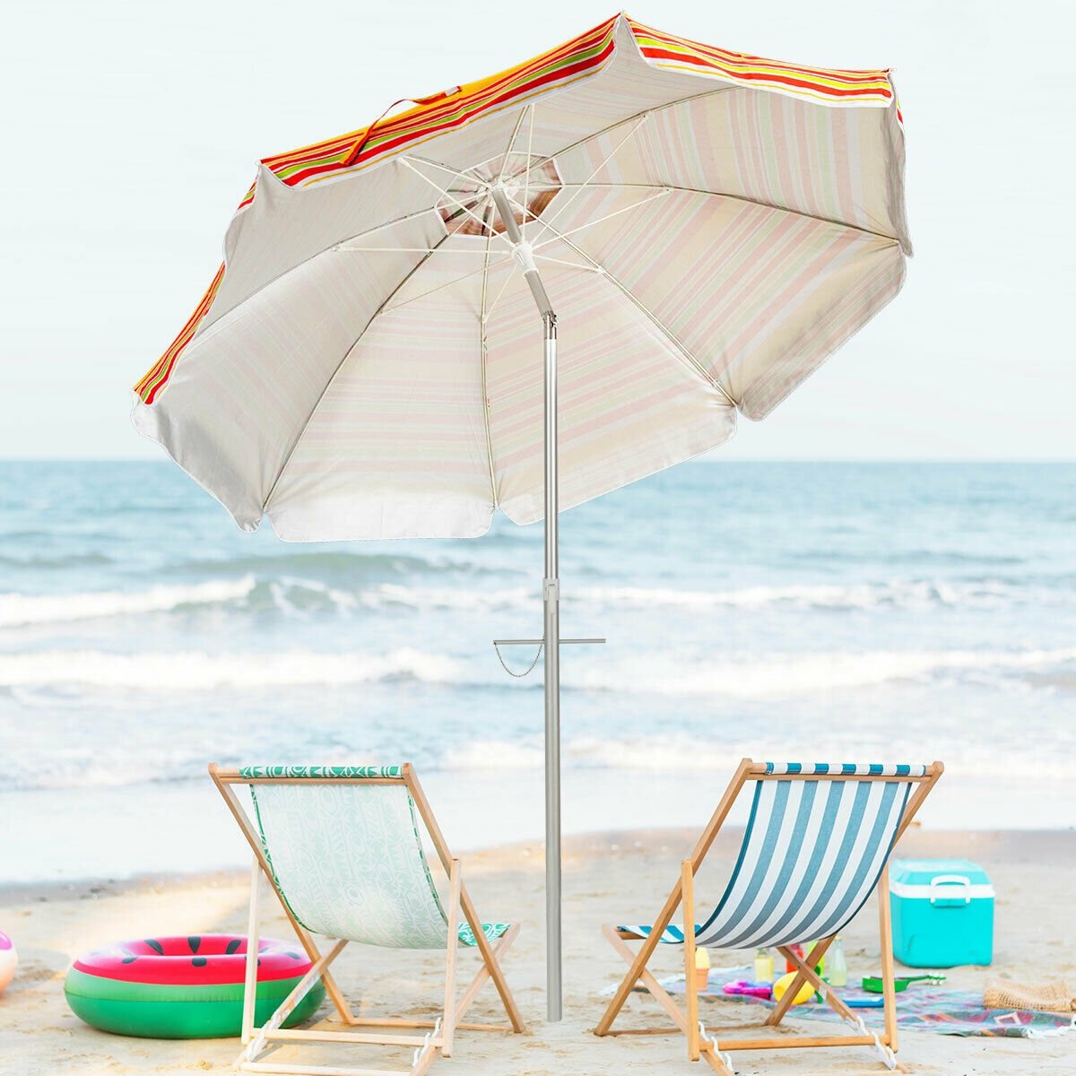 6.5 Feet Beach Umbrella with Sun Shade and Carry Bag without Weight Base, Orange - Gallery Canada