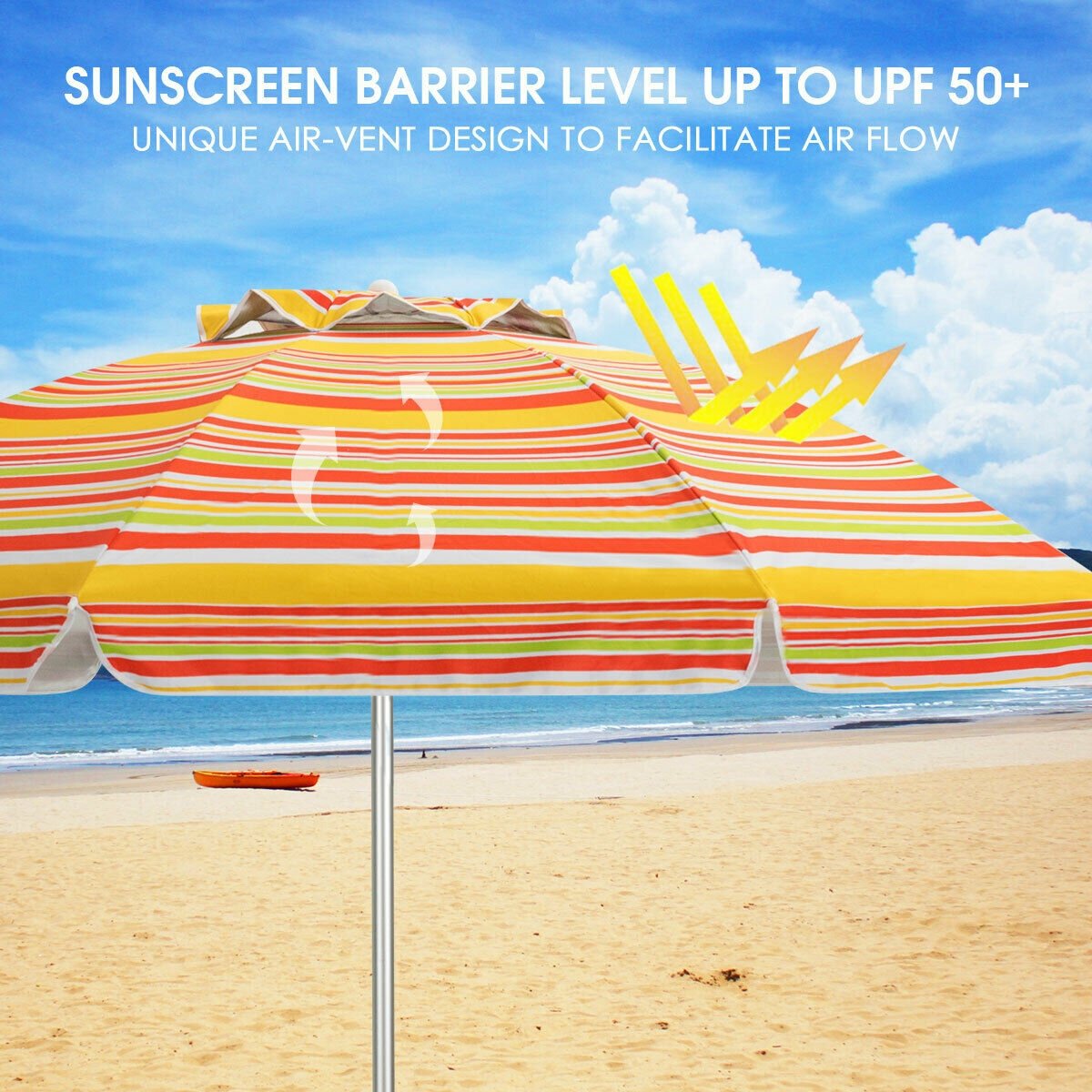 6.5 Feet Beach Umbrella with Sun Shade and Carry Bag without Weight Base, Orange Outdoor Umbrellas   at Gallery Canada