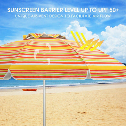 6.5 Feet Beach Umbrella with Sun Shade and Carry Bag without Weight Base, Orange - Gallery Canada