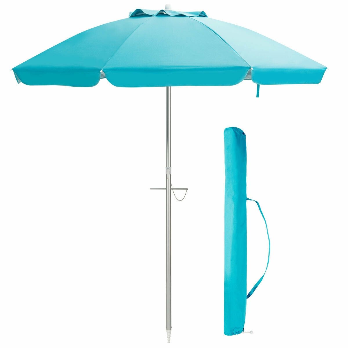 6.5 Feet Beach Umbrella with Sun Shade and Carry Bag without Weight Base, Blue Outdoor Umbrellas   at Gallery Canada