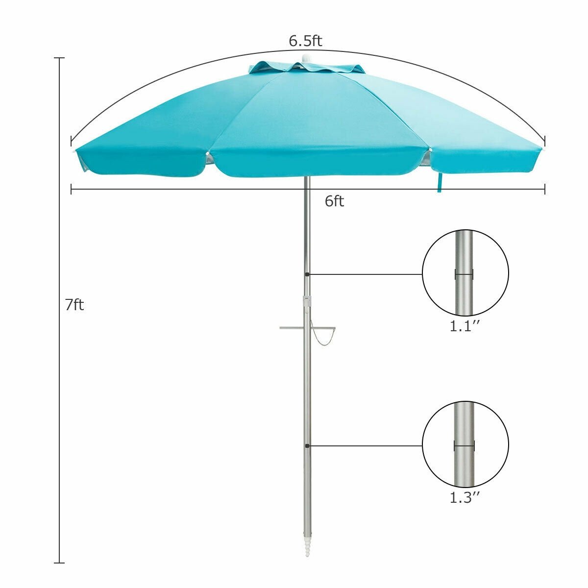 6.5 Feet Beach Umbrella with Sun Shade and Carry Bag without Weight Base, Blue Outdoor Umbrellas   at Gallery Canada