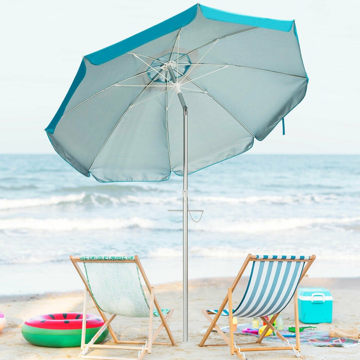 6.5 Feet Beach Umbrella with Sun Shade and Carry Bag without Weight Base, Blue Outdoor Umbrellas   at Gallery Canada