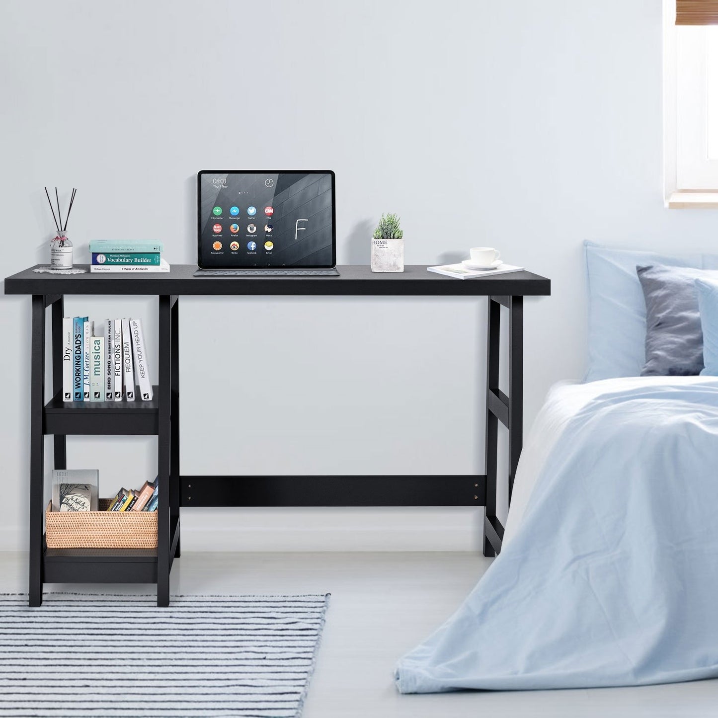 Trestle Computer Desk Home Office Workstation with Removable Shelves, Black - Gallery Canada