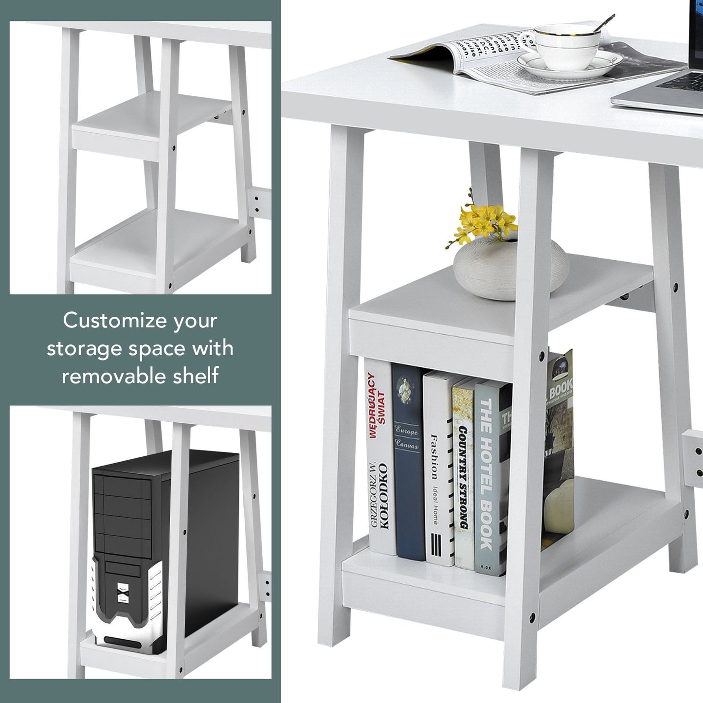 Trestle Computer Desk Home Office Workstation with Removable Shelves, White - Gallery Canada