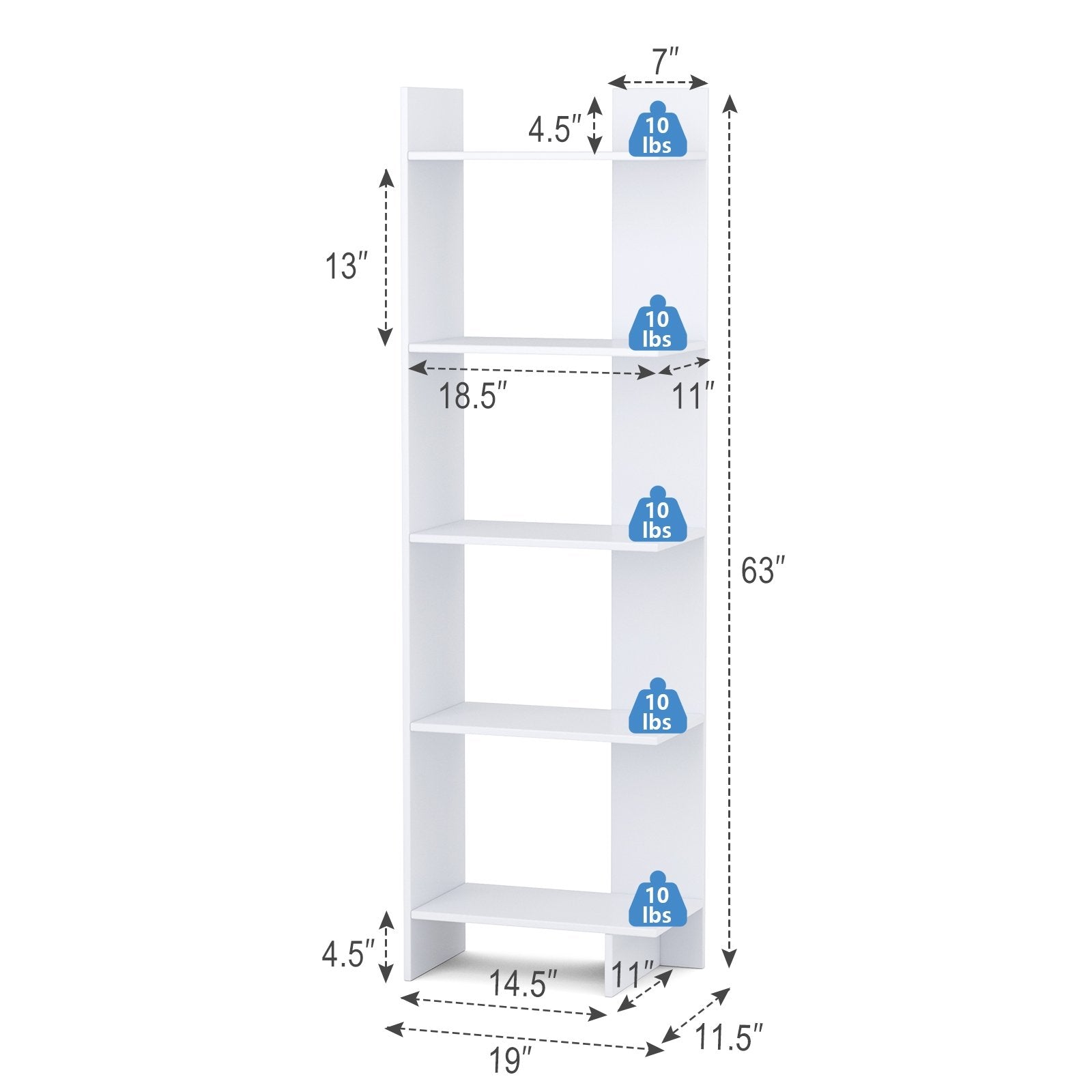 5-Tier Freestanding Decorative Storage Display Bookshelf, White Bookcases   at Gallery Canada