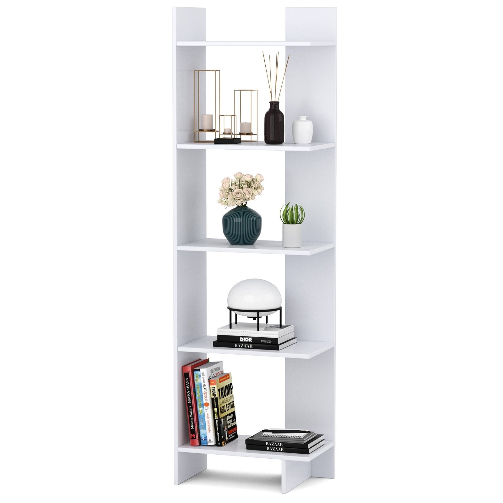 5-Tier Freestanding Decorative Storage Display Bookshelf, White Bookcases   at Gallery Canada