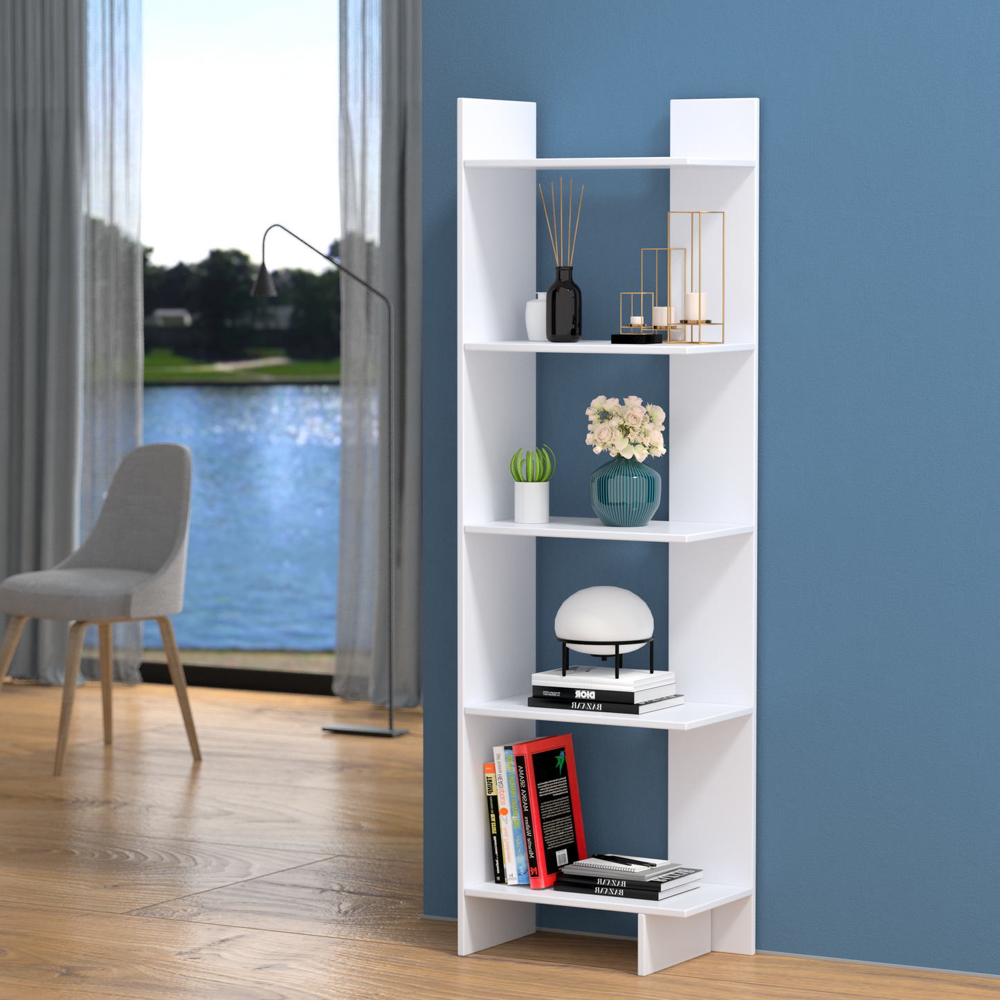 5-Tier Freestanding Decorative Storage Display Bookshelf, White Bookcases   at Gallery Canada