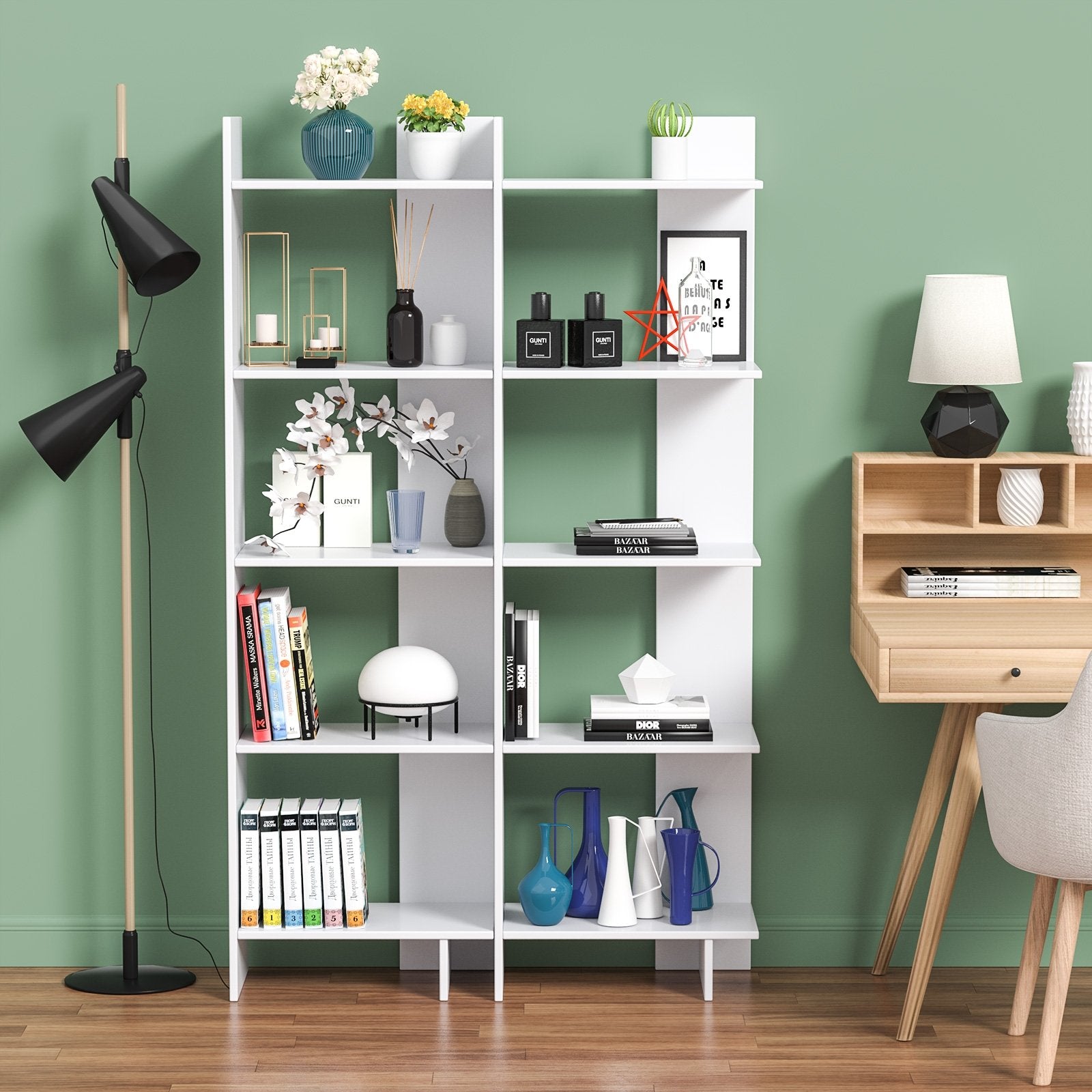 5-Tier Freestanding Decorative Storage Display Bookshelf, White Bookcases   at Gallery Canada